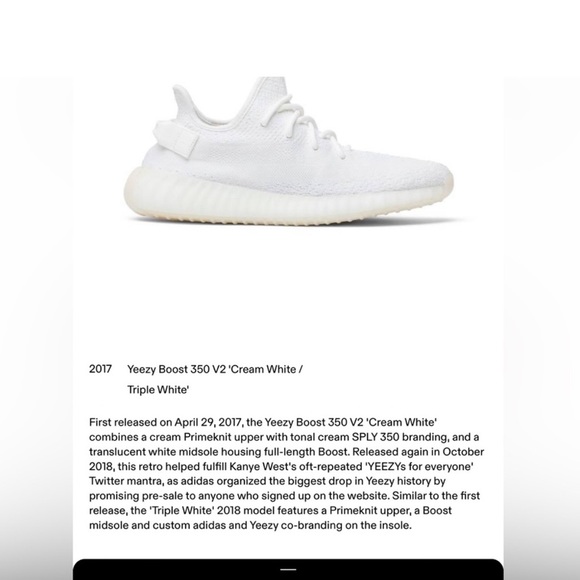 Adidas Yeezy Boost 350 V2 Cream White/Triple White CP9366 M6.5/W7.5 - Picture 2 of 7